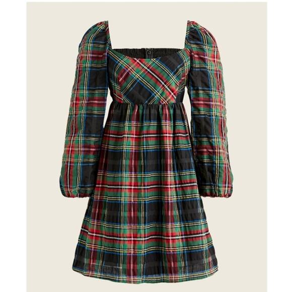 J. Crew | Tartan Plaid Puff Sleeve Mini Dress Size 10 New with Tag - Picture 11 of 11